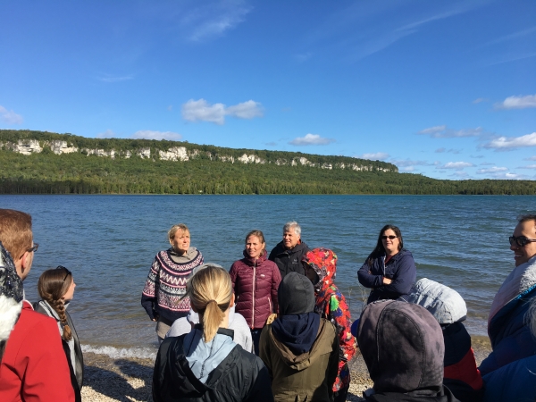 students and faculty by Georgian Bay at Cape Croker reserve Indigenous Law intensive course